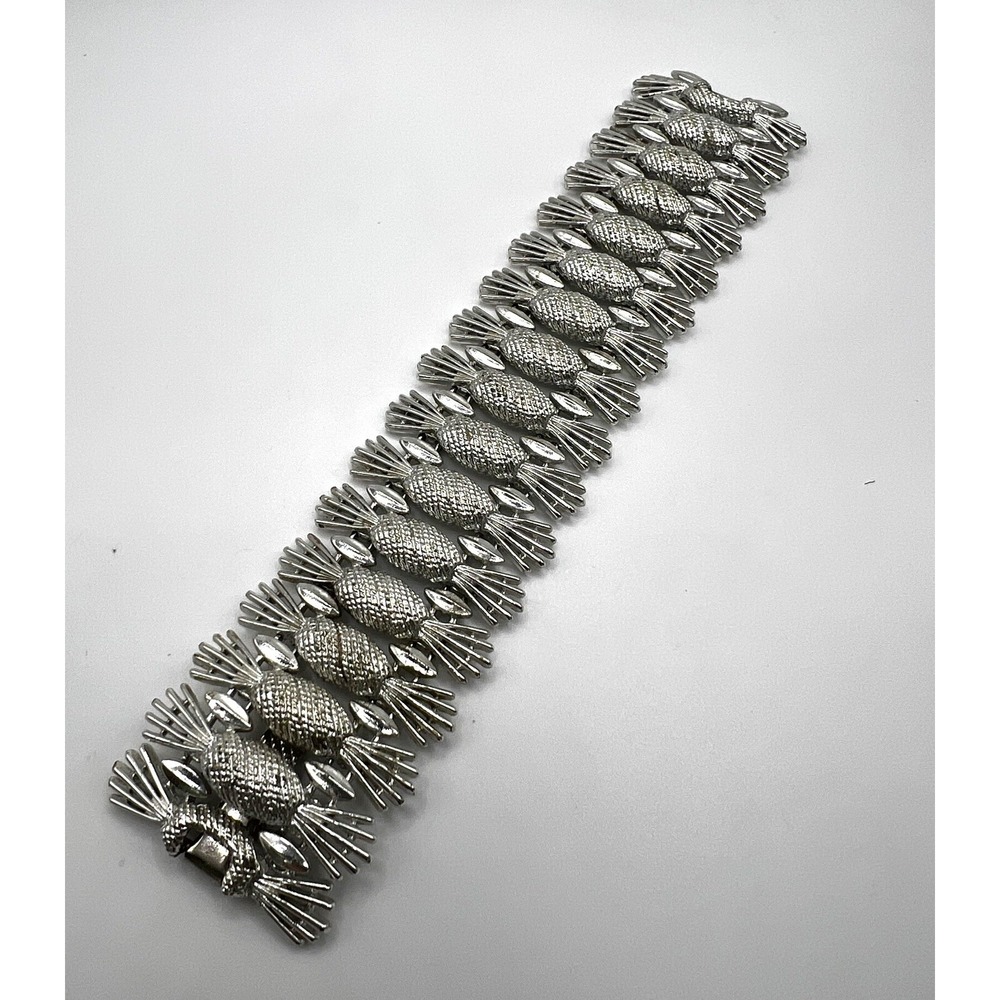 Sarah Coventry Vintage Signed Silver Tone Textured‎ Wide Bracelet